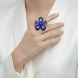 Cocktail Ring Blue Teardrop Crystal Flower Design