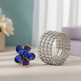 Cocktail Ring Blue Teardrop Crystal Flower Design