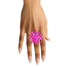Cargar imagen en el visor de la galería, Cocktail Stacked Fuchsia Marquise Flower Gold Ring
