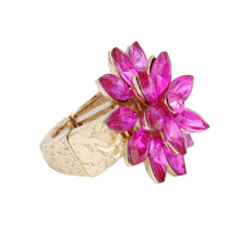 Cargar imagen en el visor de la galería, Cocktail Stacked Fuchsia Marquise Flower Gold Ring
