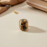Domed Brown Leopard Stretch Gold Cocktail Ring