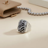 Domed Gray Leopard Stretch Silver Cocktail Ring
