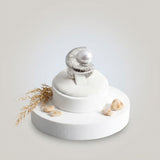 Chunky Silver Textured Crescent Pearl Ring