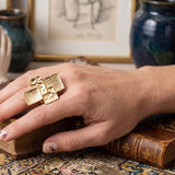 Chunky Gold Textured Geometric Cross Ring