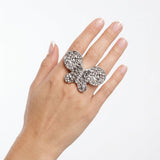 Silver Hammered Butterfly Large Cocktail Ring