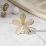 Cocktail Ring Large Gold Ribbed Petal Flower Ring