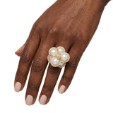 Cocktail Gold Stacked Pearl Dome Pave Ring