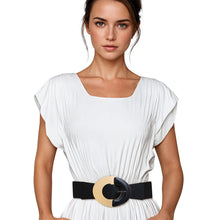 Cargar imagen en el visor de la galería, Belt Black Wide Marbled Round Buckle Stretch Women
