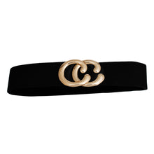Load image into Gallery viewer, Belt Black Wide Gold C Buckle Stretch Belt Women

