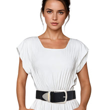 Load image into Gallery viewer, Belt Black Wide Silver Buckle Stretch for Women
