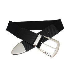 Load image into Gallery viewer, Belt Black Wide Silver Buckle Stretch for Women
