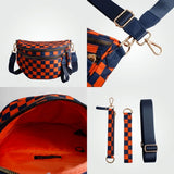 Navy & Orange Checkered Nylon Crossbody Sling Bag