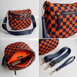 Navy & Orange Checkered Nylon Crossbody Sling Bag