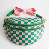 AKA Pink Green Checkered Nylon Crossbody Sling Bag
