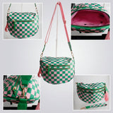 AKA Pink Green Checkered Nylon Crossbody Sling Bag