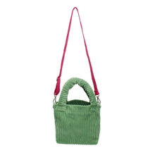 Load image into Gallery viewer, AKA Green Corduroy Small Tote Pink Strap Handbag

