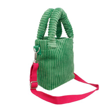 Load image into Gallery viewer, AKA Green Corduroy Small Tote Pink Strap Handbag
