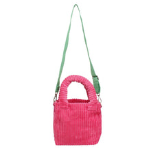 Load image into Gallery viewer, AKA Pink Corduroy Small Tote Green Strap Handbag
