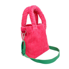 Load image into Gallery viewer, AKA Pink Corduroy Small Tote Green Strap Handbag

