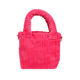 AKA Pink Corduroy Small Tote Green Strap Handbag