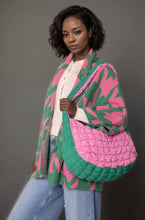Cargar imagen en el visor de la galería, AKA Sorority Large Pink Green Quilted Shoulder Bag

