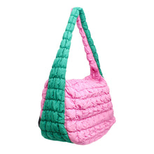 Cargar imagen en el visor de la galería, AKA Sorority Large Pink Green Quilted Shoulder Bag
