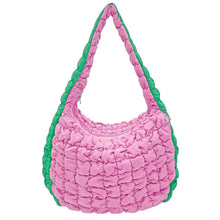 Cargar imagen en el visor de la galería, AKA Sorority Large Pink Green Quilted Shoulder Bag
