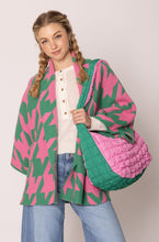 Cargar imagen en el visor de la galería, AKA Sorority Large Pink Green Quilted Shoulder Bag
