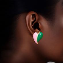 Load image into Gallery viewer, Stud 14K Gold Pink Green Heart Earrings for Women
