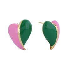 Load image into Gallery viewer, Stud 14K Gold Pink Green Heart Earrings for Women
