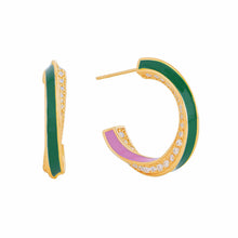 Load image into Gallery viewer, Hoop 14K Gold Pink Green CZ Twist Earrings Women
