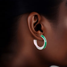 Load image into Gallery viewer, Hoop 14K Silver Pink Green CZ Twist Earrings Women
