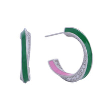 Load image into Gallery viewer, Hoop 14K Silver Pink Green CZ Twist Earrings Women
