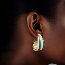 Load image into Gallery viewer, Open Hoop 14K Gold Pink Green Stripe Earrings
