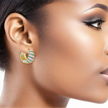 Load image into Gallery viewer, AKA 14K Gold Pink Green Striped Hoop Earrings
