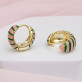 AKA 14K Gold Pink Green Striped Hoop Earrings