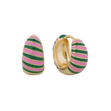 Load image into Gallery viewer, AKA 14K Gold Pink Green Striped Hoop Earrings
