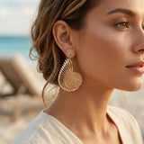 Egyptian Wing with Brown Raffia Drop Earrings