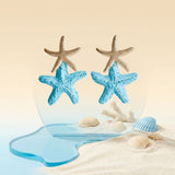 Aqua Blue Raffia Starfish Drop Earrings