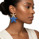 Royal Blue Raffia Starfish Drop Earrings