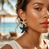 White and Black Starfish Drop Earrings