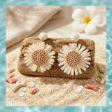 Looped Ivory Straw Raffia Sunflower Drop Earrings