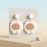 Looped Ivory Straw Raffia Sunflower Drop Earrings