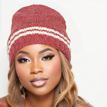 Load image into Gallery viewer, Red Stripe Knit Cuff Beanie|Stretch to Fit
