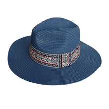 Load image into Gallery viewer, Blue Boho Navy Band Panama Hat
