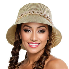 Cargar imagen en el visor de la galería, Beige Chain Straw Bucket Hat
