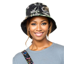 Load image into Gallery viewer, Black Floral Art Reversible Bucket Hat
