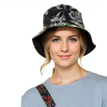 Load image into Gallery viewer, Black Floral Art Reversible Bucket Hat
