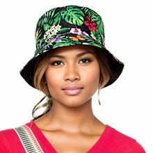 Cargar imagen en el visor de la galería, Green Black Tropical Reversible Bucket Hat

