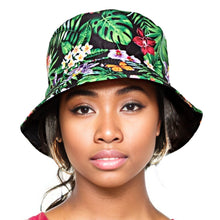 Cargar imagen en el visor de la galería, Green Black Tropical Reversible Bucket Hat
